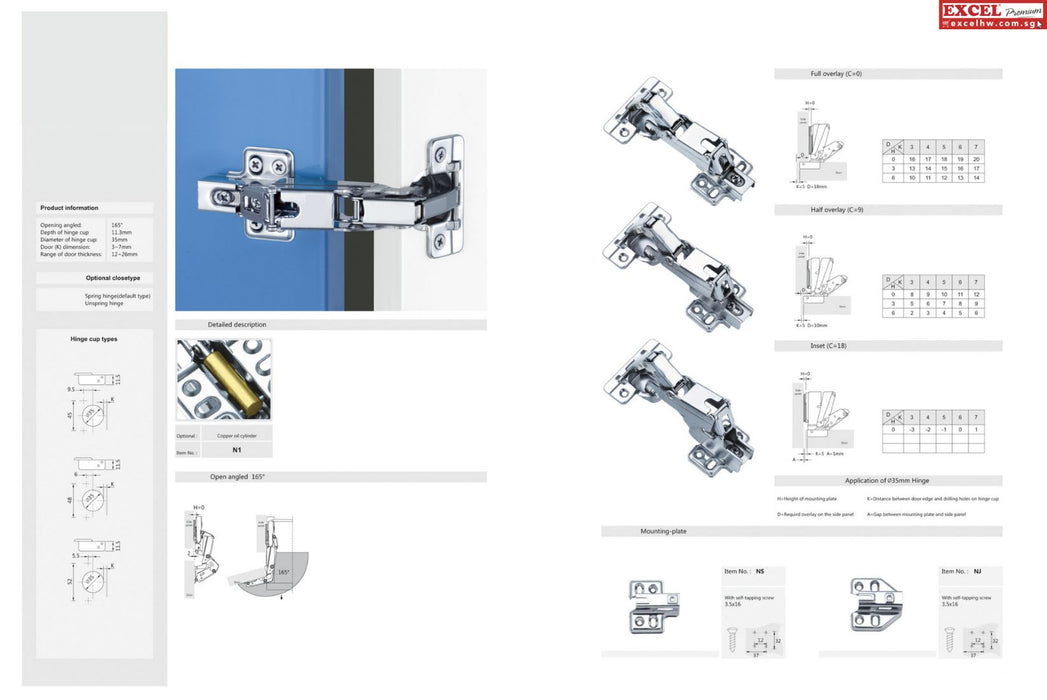 STAINLESS STEEL SUS304 SOFT CLOSING HINGE W/ADJ MP