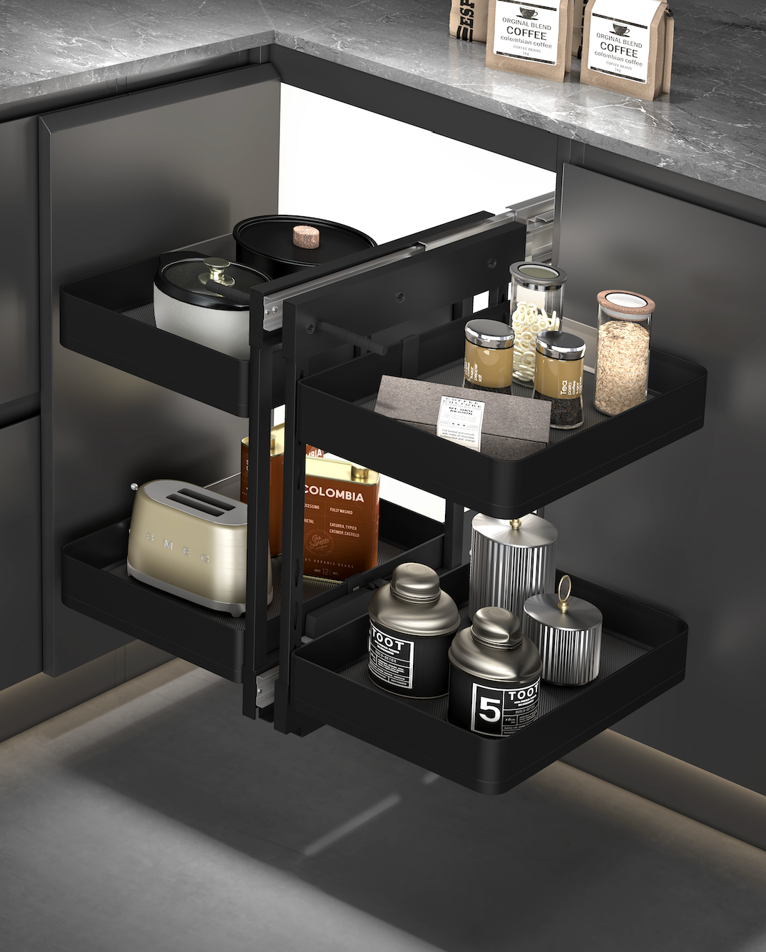Rinova-ELKY Matte Black Magic Corner Kitchen Basket