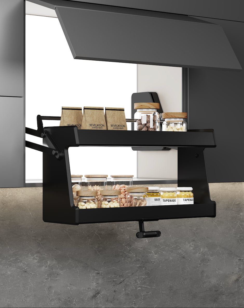 Sollevi-ELKY Matte Black Elevator Kitchen Basket with Automatic Rack System