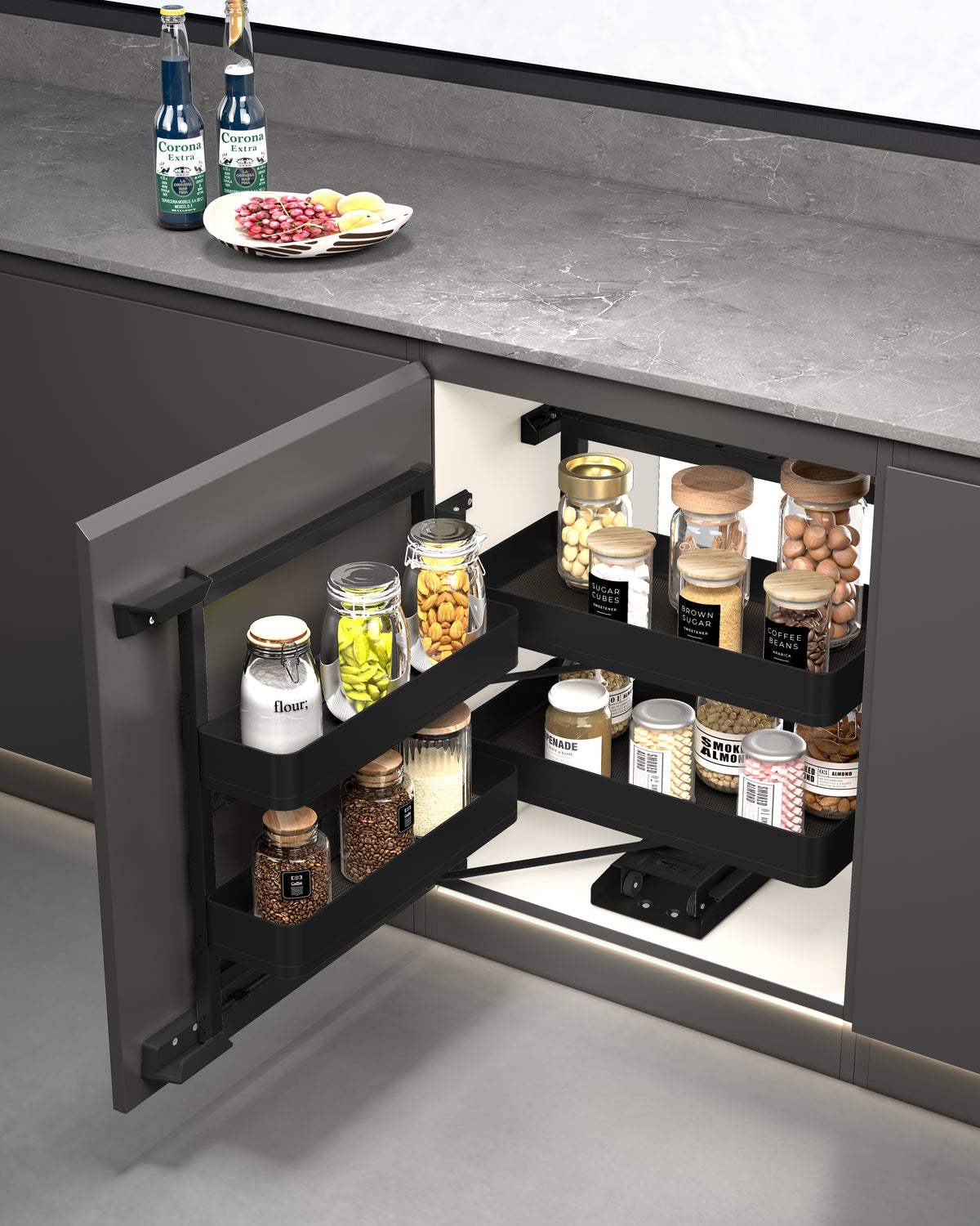 Spazio-ELKY Basket Matte Black Series 2 Layer Pantry Unit