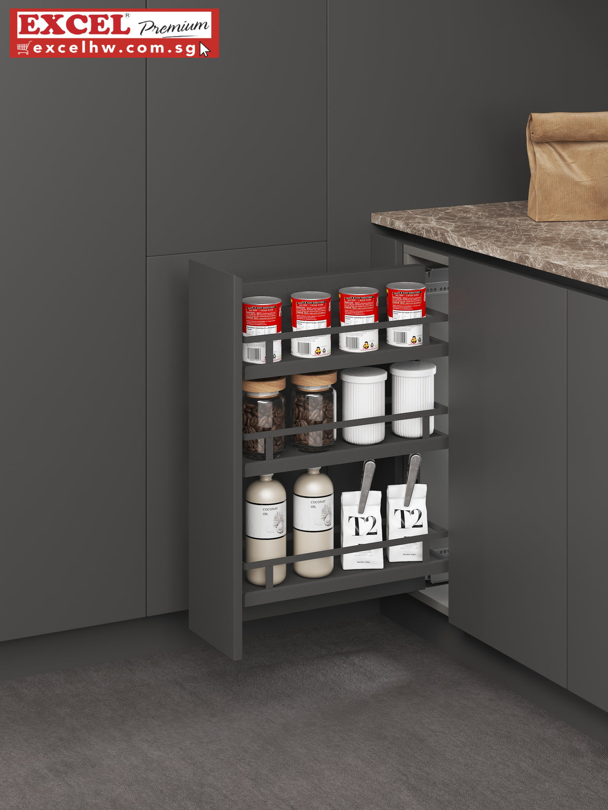 Ripiani Matte Black SUS304 3 Tier Multifunction Drawer Basket