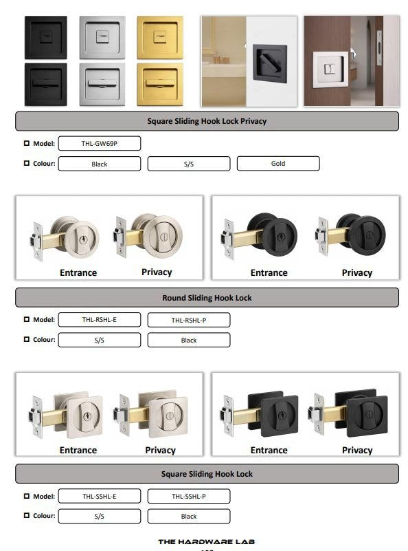 EPS-ELKY-TH Square Sliding Hook Lock (Privacy) Black