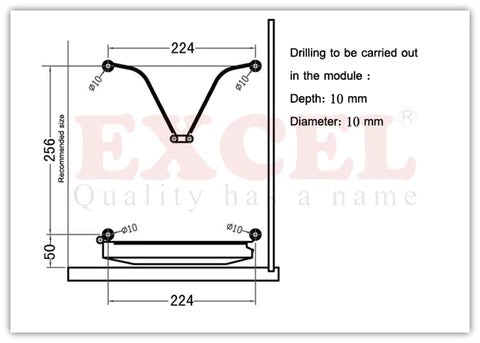 Installation drawing for the Cipriana dish rack showing drilling positions and spacing