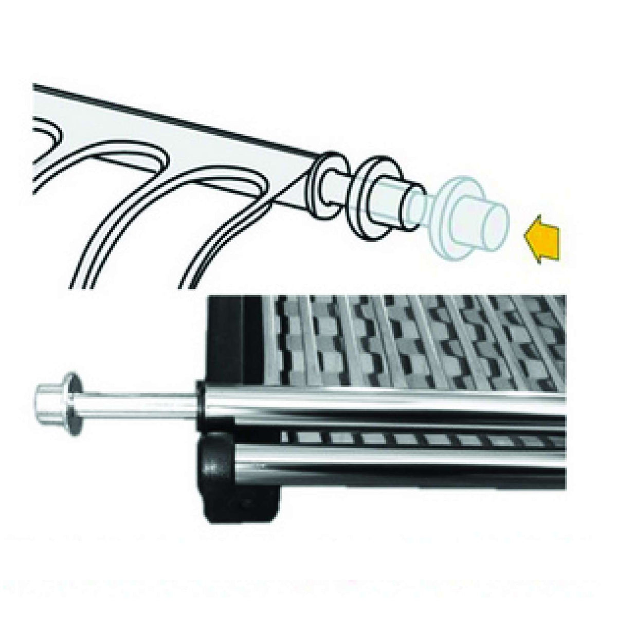 Diagram and close-up of the spring plug that fits into the Cipriana rack ends